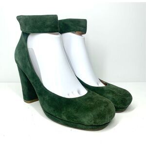 Jeffrey Campbell Aurora Green Suede Pumps Ankle Strap Block Heel Women 9.5 Rare